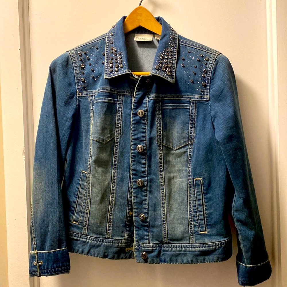 Jean jacket with bling & shiny crystal buttons.